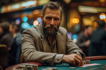 man playing poker - obrazy, fototapety, plakaty