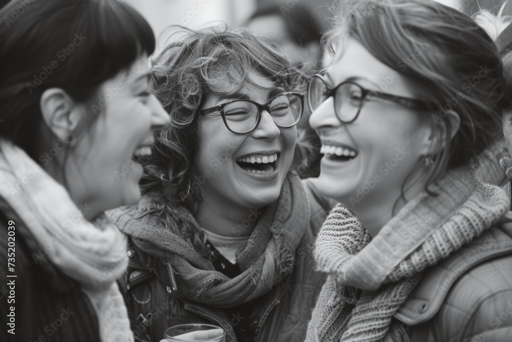 Poster a group of women standing next to each other. versatile image that can be used for various concepts 