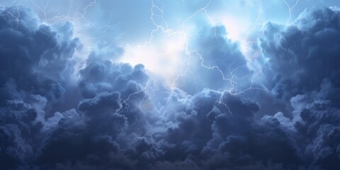 A dramatic image of a sky filled with dark clouds and lightning. Perfect for illustrating stormy weather or adding an ominous atmosphere to a project