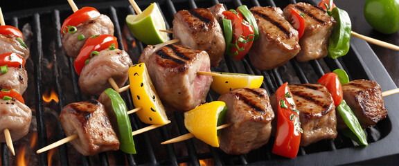 Delicious grilled kebab on a skewer, cut out