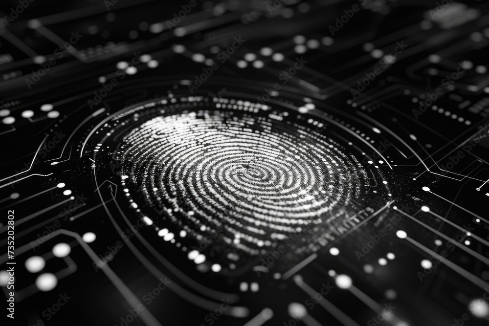 Leinwandbilder a fingerprint is visible on top of a circuit board. this image can be used to represent cybersecurit