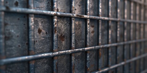 Close up view of a jail cell door. Can be used to depict the concept of imprisonment or confinement. Ideal for editorial or educational purposes