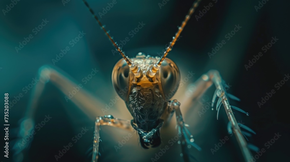 Poster a close-up view of a bug on a dark background. can be used for educational purposes or in articles a