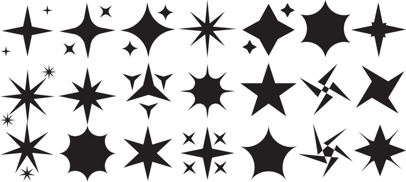 Stars collection hand drawn sparkling, Flat sparkling star collection, Hand drawn stars silhouette vector, different style stars and mixed models vector illustration