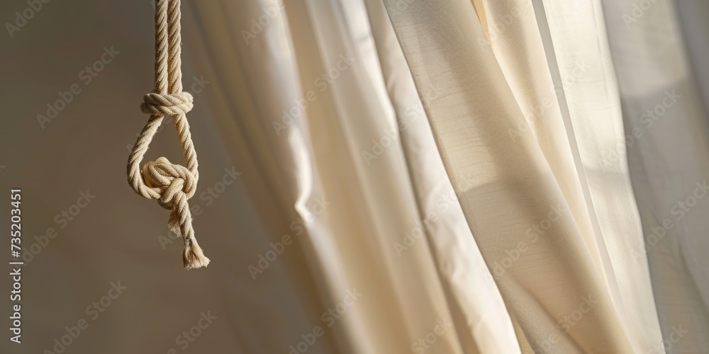 Aufkleber a detailed close-up of a curtain with a knot tied on it. this image can be used to showcase home dec