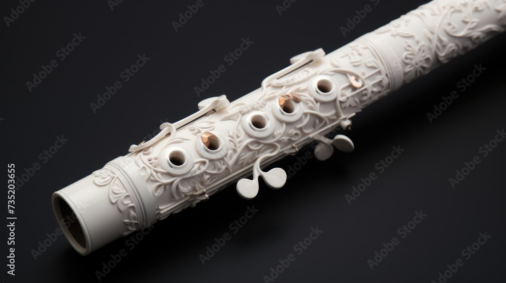 Aufkleber a detailed view of a flute placed on a sleek black surface. ideal for music-related projects and des