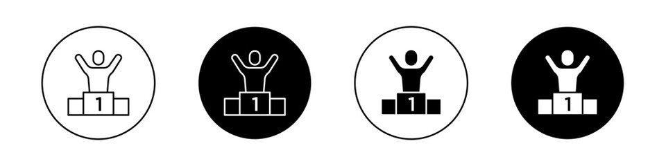 Winner Icon Set. Success Ceremony Leadership Vector Symbol in a Black Filled and Outlined Style. Champion's Podium Sign.