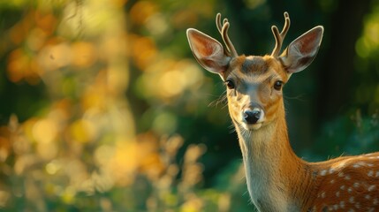 A close-up photograph of a deer in its natural habitat. This image captures the beauty and grace of the deer in the peaceful forest. Perfect for nature enthusiasts and wildlife lovers