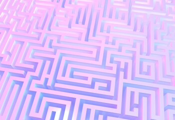 White maze, complex way to find exit, 3d illustration.