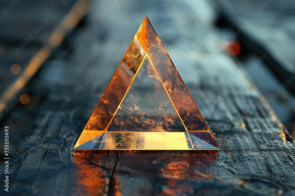 Aufkleber A triangle shaped object sitting on top of a wooden table. Suitable for various uses