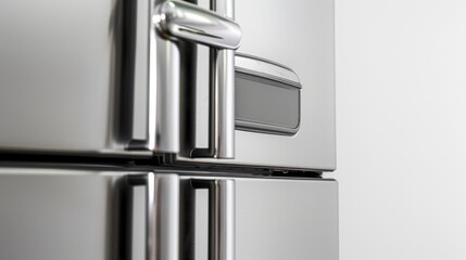 A detailed view of a stainless steel refrigerator. Perfect for showcasing modern kitchen appliances.