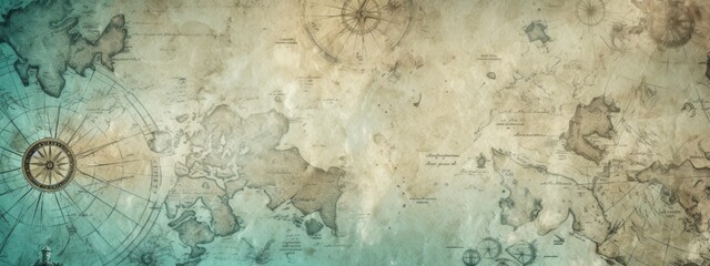 Fototapeta premium Vintage old sea map background. abstract brown texture travel background. 