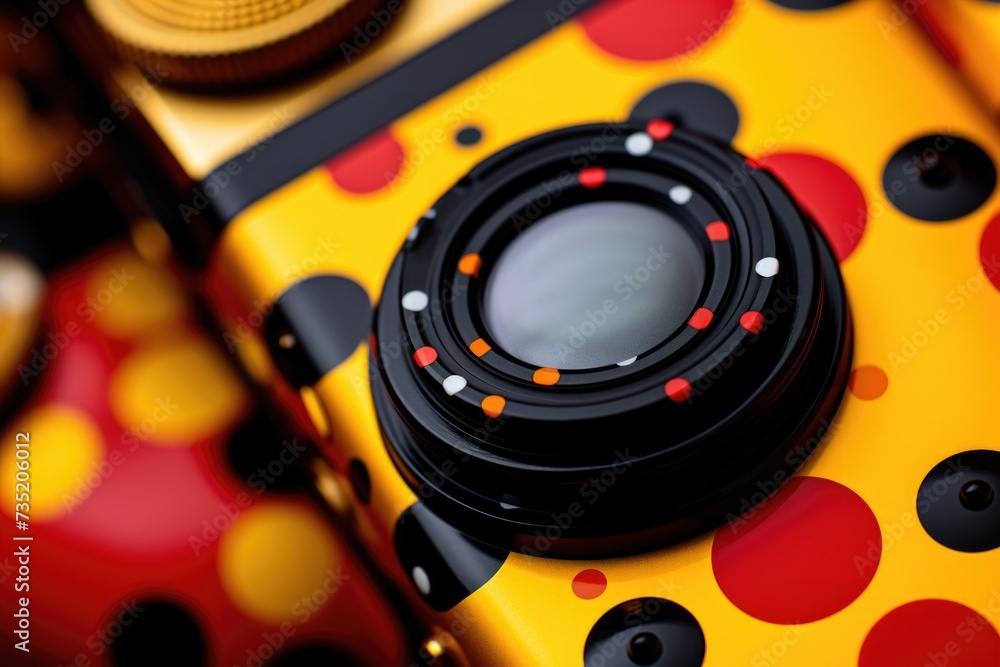 Aufkleber A close-up view of a camera placed on a table. This image can be used for photography-related articles or websites
