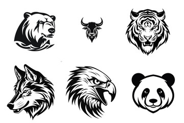 set of black and white animals  vector illustration isolated transparent background logo, cut out or cutout t-shirt design