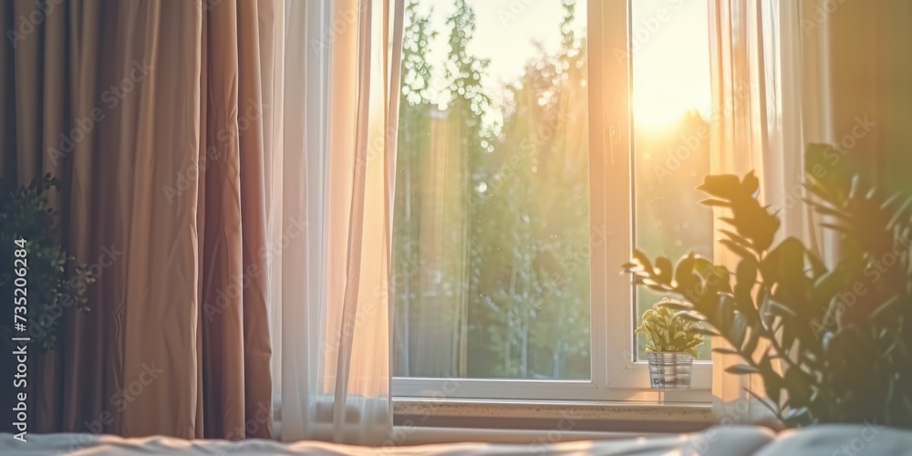 Poster a simple bedroom with a comfortable bed and a window. suitable for interior design concepts or real 