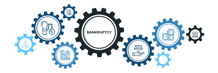 Bankruptcy banner web icon vector illustration concept with icon of crisis, debt, creditor, legal process, moratorium, court order, and bank