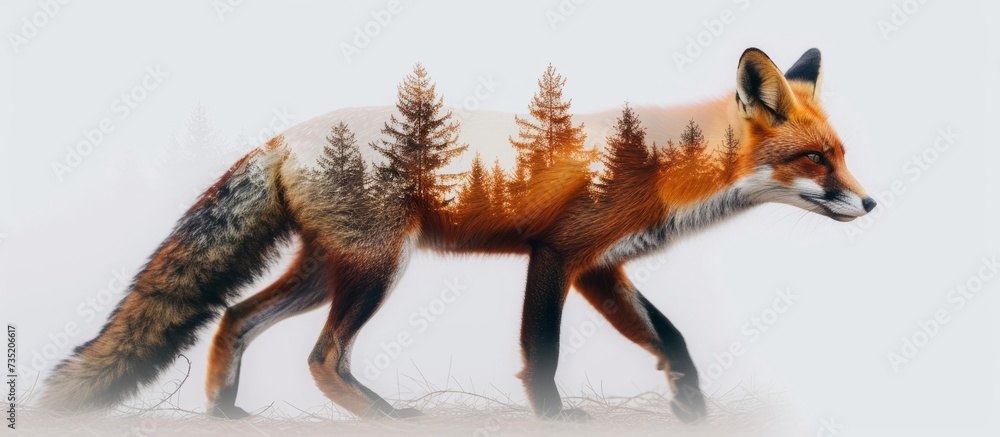 Canvas Prints Majestic red fox wandering peacefully through the lush green woods in autumn