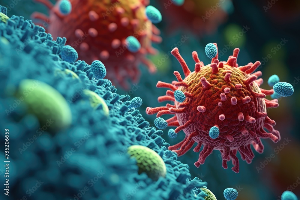 Aufkleber close-up view of a group of viruses. can be used to illustrate concepts related to infectious diseas