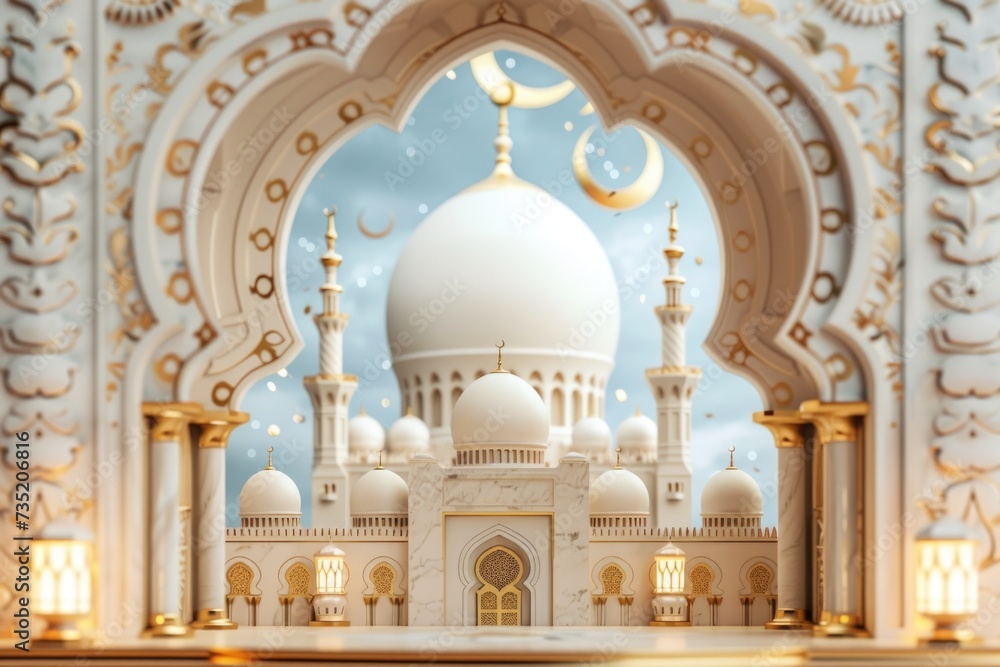 Poster A large white building with a clock on top. Suitable for architectural concepts and time-related themes