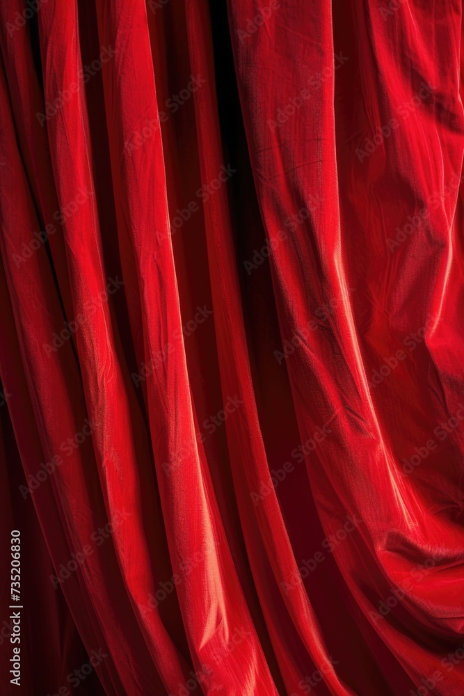 Poster Red curtain close-up on a black background. Versatile image for various themes and concepts
