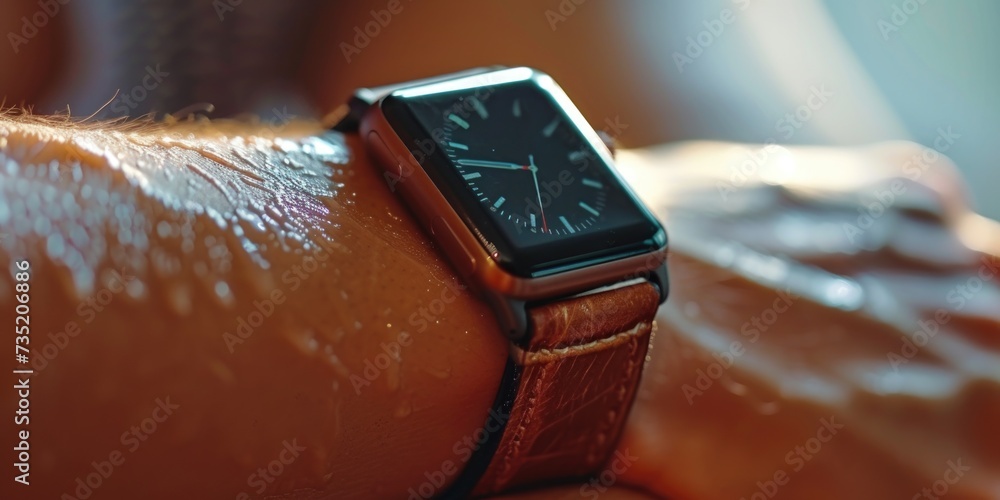 Poster a detailed close-up of a wrist with a watch. suitable for time management concepts and fashion-relat
