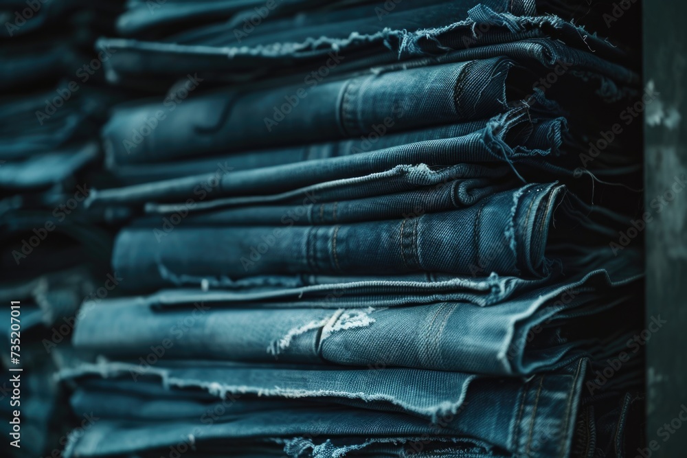 Aufkleber a stack of jeans piled on top of each other. versatile and trendy, this image can be used to depict 