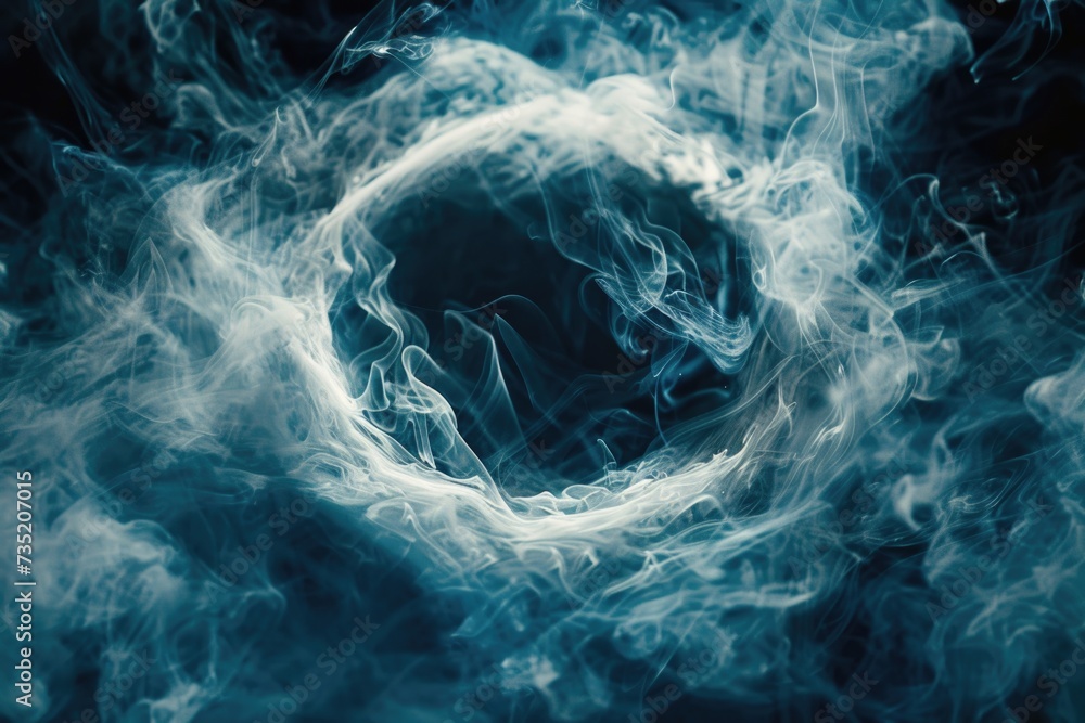 Poster a captivating black and white photo of a smoke circle. perfect for adding a touch of mystery and int
