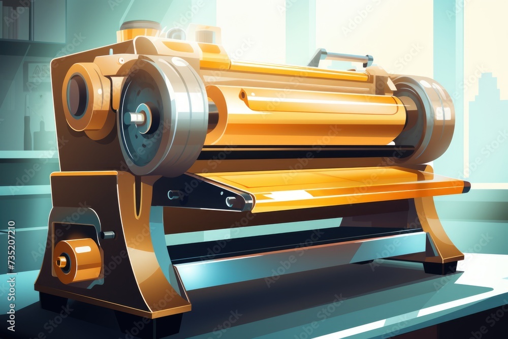Poster a machine sitting on a table, suitable for various industrial or technical concepts
