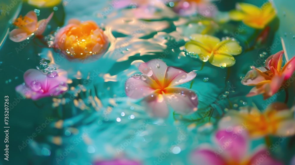 Poster a bowl of water with flowers floating in it. perfect for adding a touch of beauty and serenity to an