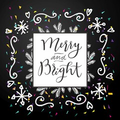 Merry Bright Merry Christmas Calligraphy Artistic Greeting Card With Confetti