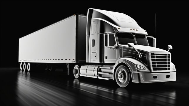A black and white photo of a semi truck. Suitable for transportation-related projects