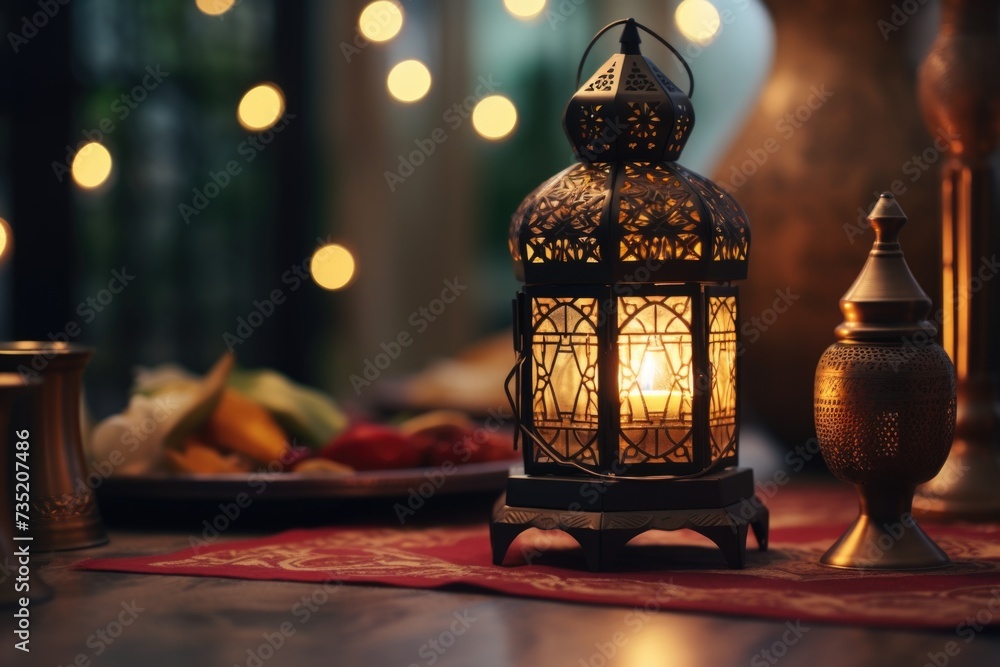 Poster a table set with a candle and a plate of food. suitable for various dining and romantic occasions