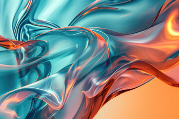 Dynamic abstract transparent background with liquid glass texture. Modern fluid elegant backdrop in blue and orange colors