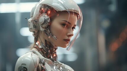 Woman in Futuristic Suit With Headphones