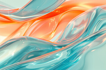Abstract transparent background with liquid glass texture. Modern fluid elegant backdrop in light blue and orange colors