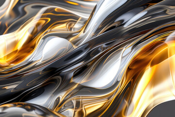 Abstract transparent background with liquid glass texture. Modern fluid elegant backdrop in dark gray and gold colors