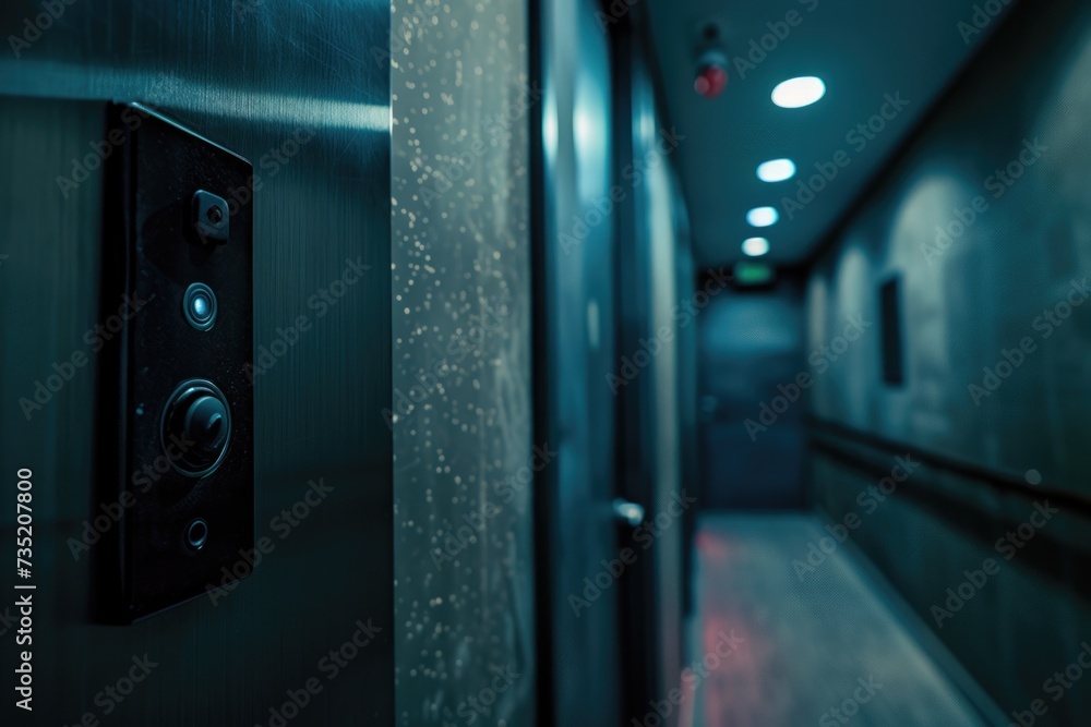 Poster An image of an elevator with a button on the side. Suitable for various uses
