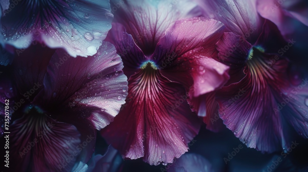 Poster a close up view of a bunch of purple flowers. perfect for adding a pop of color to any floral arrang