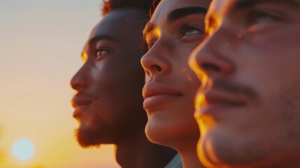 A diverse group gazes skyward, each human face a portrait of love and wonder in the great outdoors