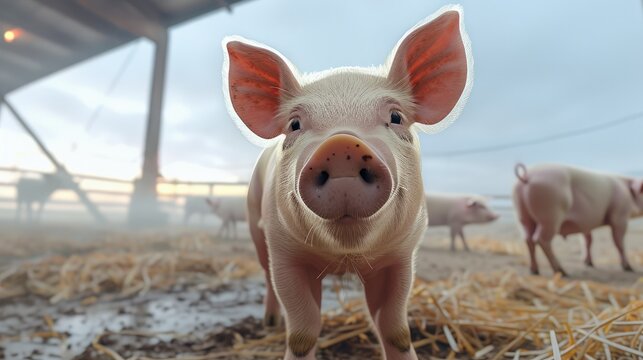 Pig at farm, health feed for pig. Generative AI.
