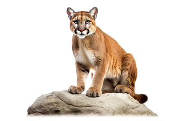 Puma Perched on a Stone isolated on transparent Background