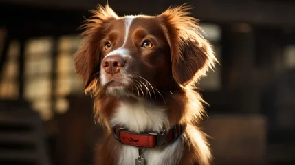 Fotobehang Brown and White Dog Wearing Leather Collar © Naqash