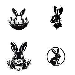 set of easter rabbits with easter eggs  vector illustration isolated transparent background logo, cut out or cutout t-shirt design
