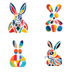 set of easter rabbits with   vector illustration isolated transparent background logo, cut out or cutout t-shirt design
