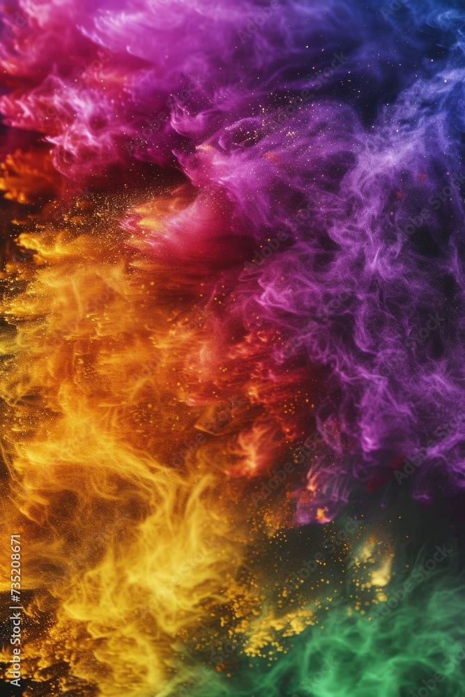 Poster A vibrant and colorful smoke cloud floating in the air. This image can be used to add an artistic and dynamic touch to various projects