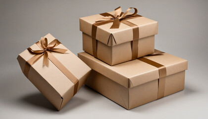 Brown craft paper wrapped gift boxes, with cut-out design