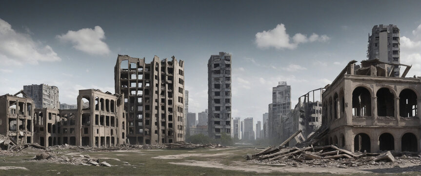 Ruined buildings on clear background - Creative design