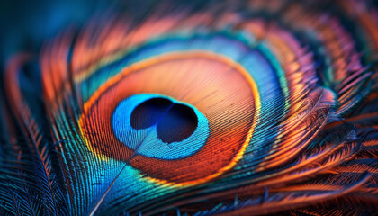 Fototapeta premium Gently waving peacock feathers background texture,top view,colorful bright colors ,generative ai
