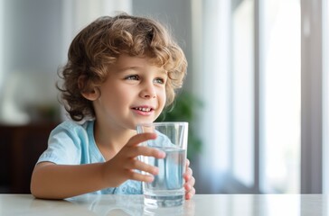 kid drinking from a glass of water