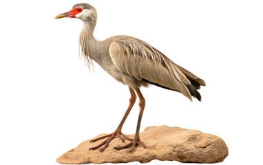Stone-Perched Red-Legged Seriema isolated on transparent Background